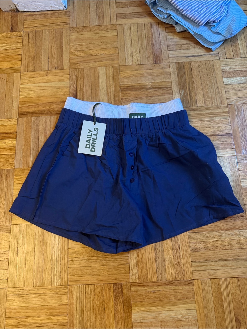 Daily Drills Women's Navy Blue Shorts with White Elastic Waistband